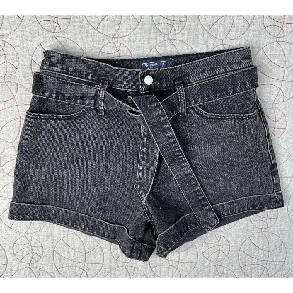 Abercrombie & Fitch Mom Shorts Faded Black Cuffed Denim Belt / Women's 8